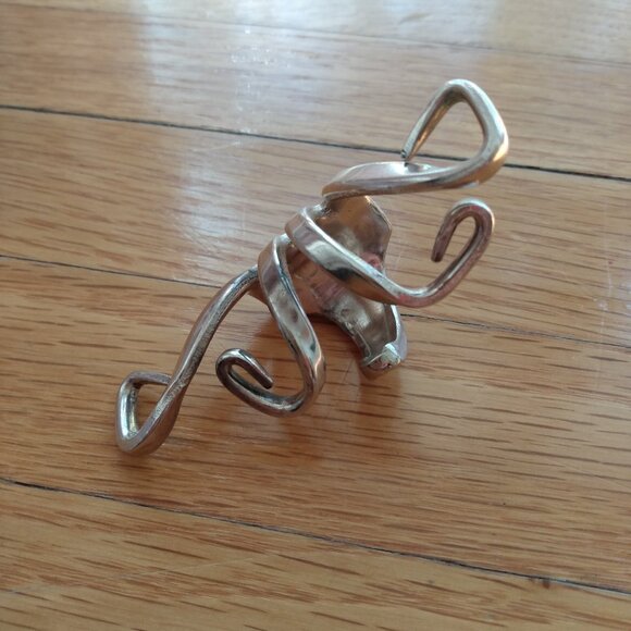 Large Vintage Fork Ring Silver Tone Twisted Avant Garde Design Thick Men Jewelry - Picture 1 of 16